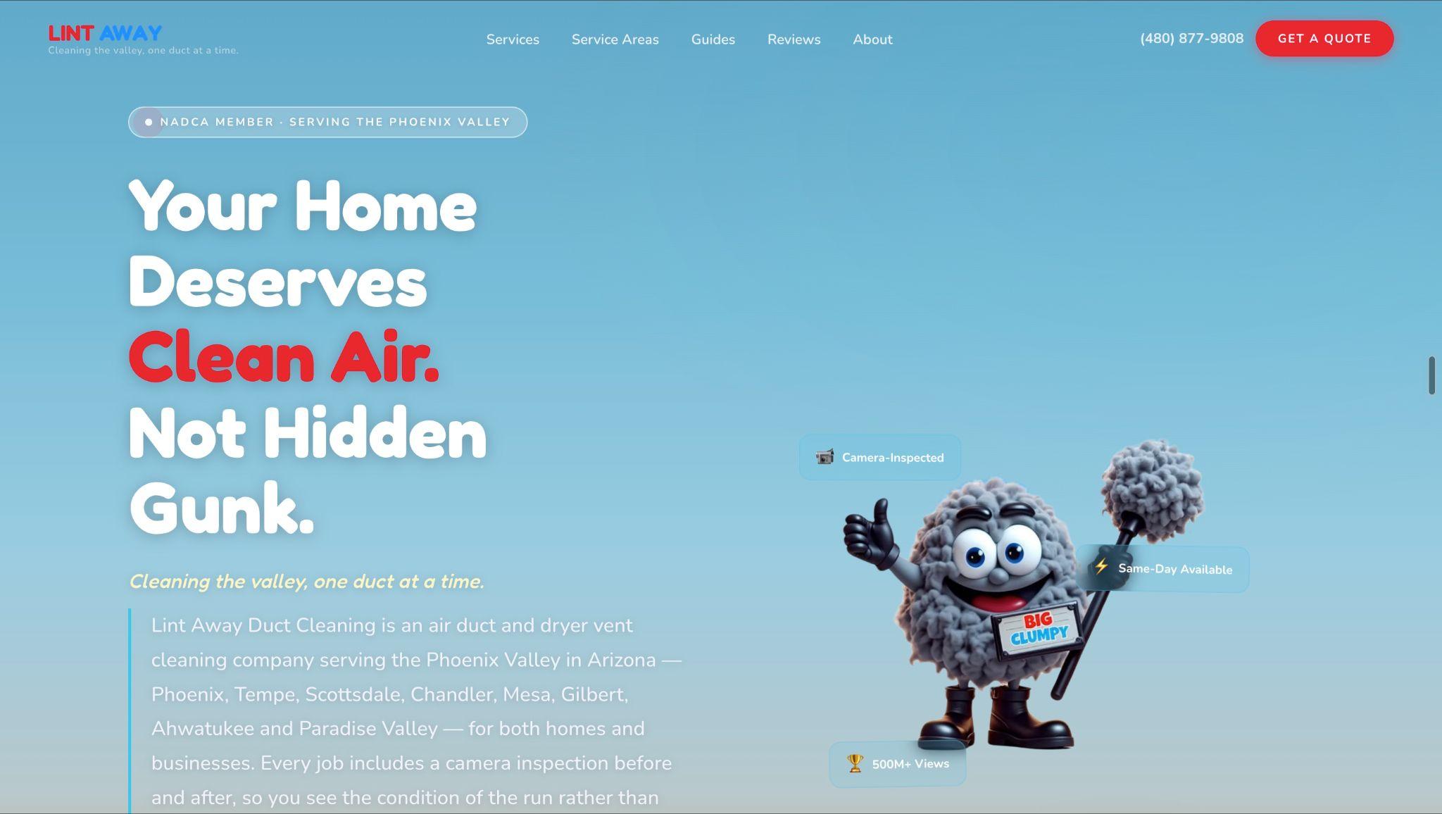 Lint Away Duct Cleaning website